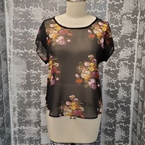 ⭐Lightweight Sheer Floral Black Top